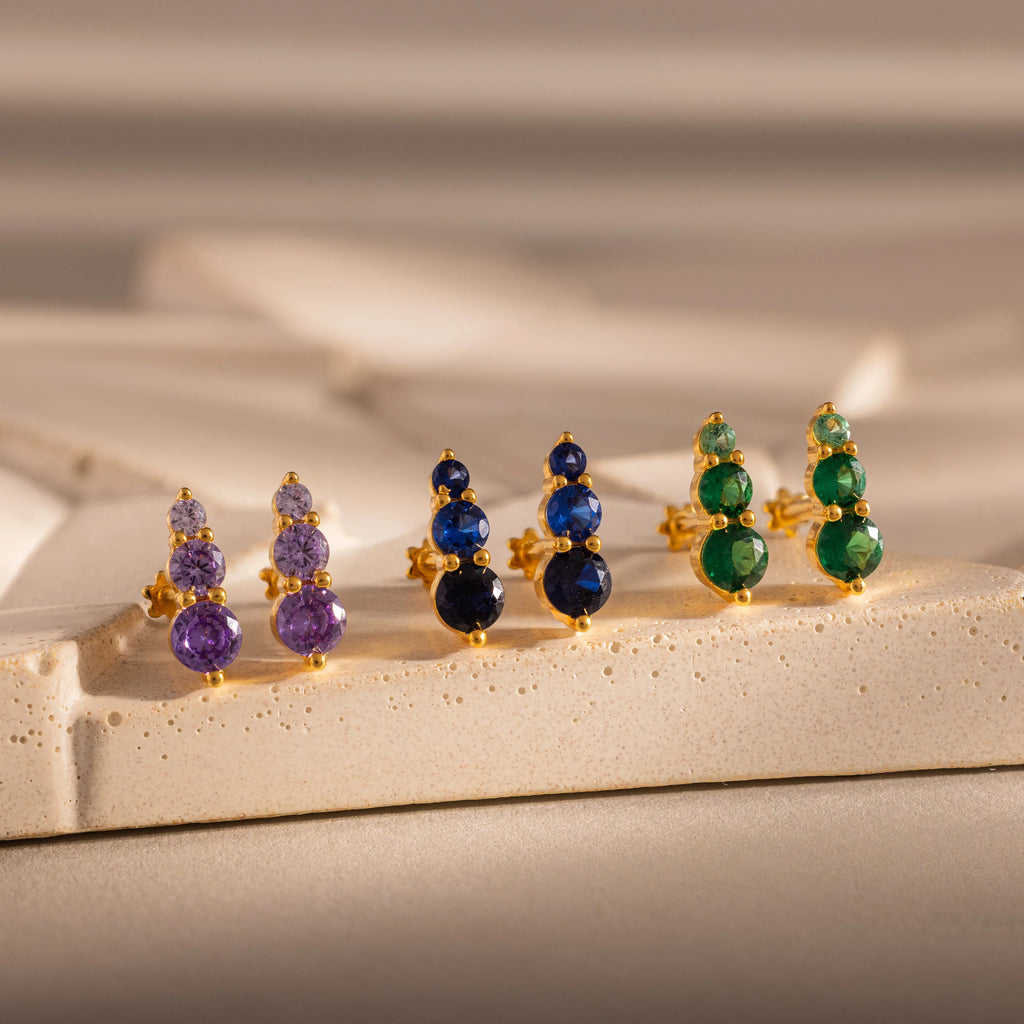 Ombre Amethyst Flatback Studs Silver 18K Gold Plated