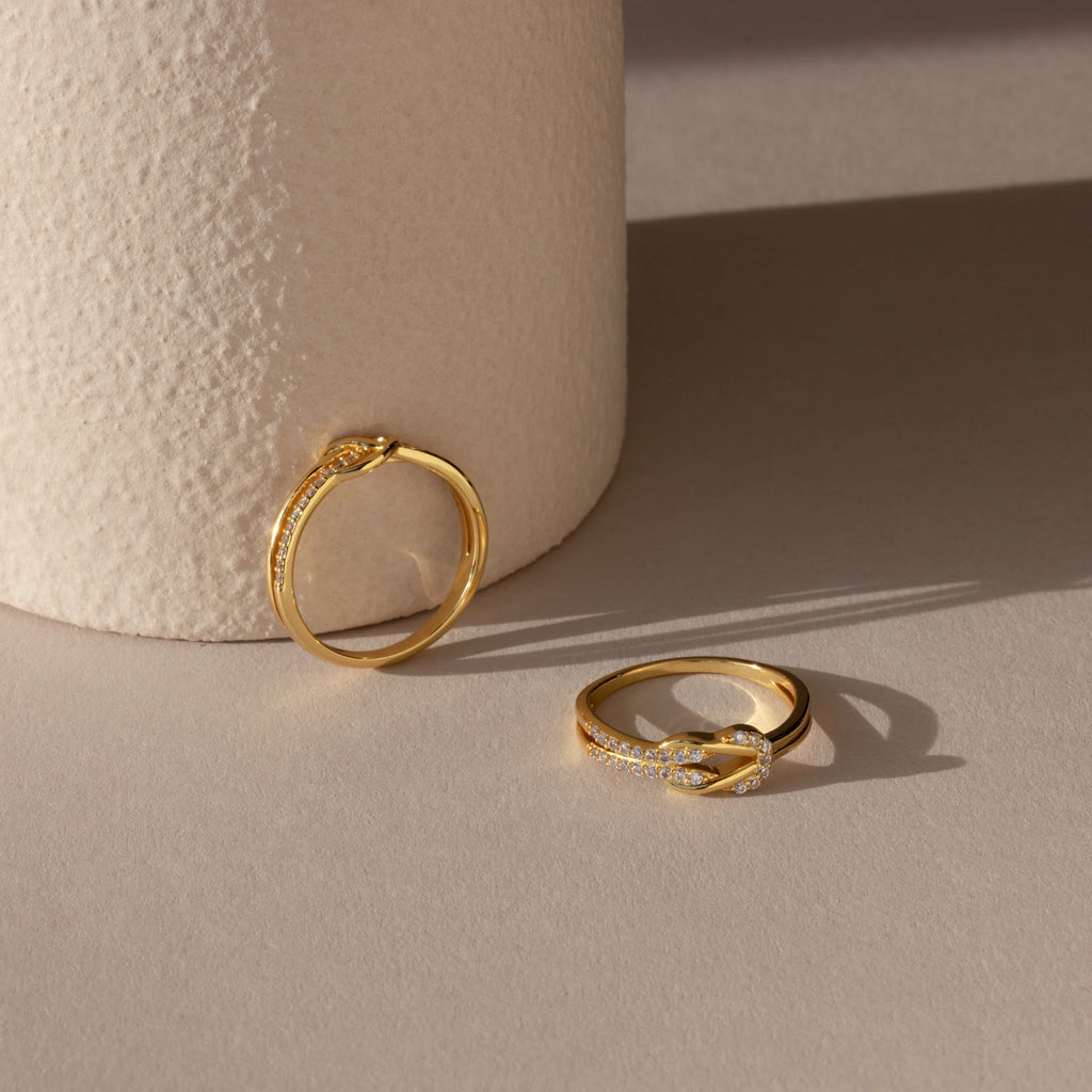 Pave Double Knot Ring Silver 18K Gold Plated