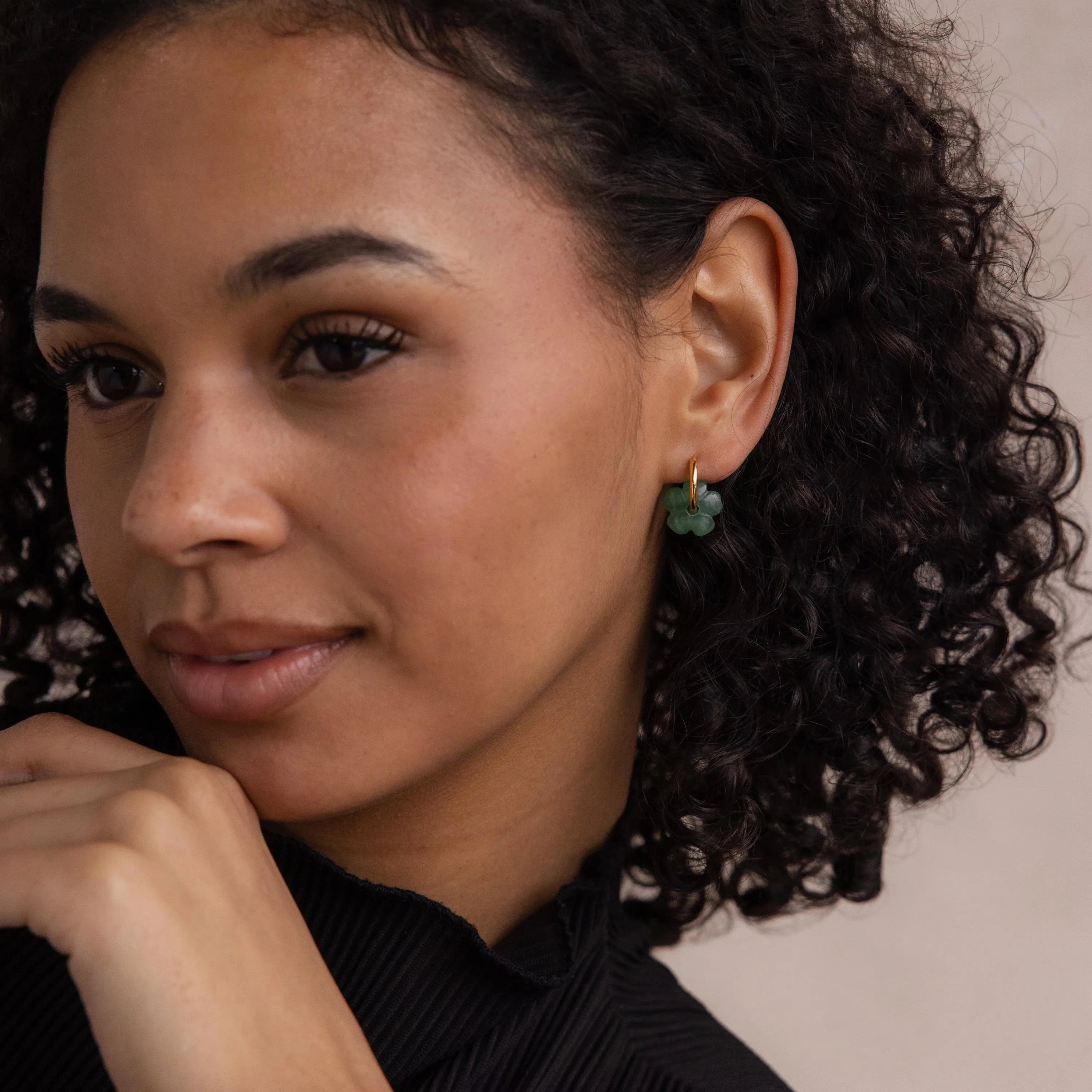 Jade Flower Hoops Silver 18K Gold Plated