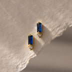 Baguette Cut Sapphire Drop Studs Silver 18K Gold Plated