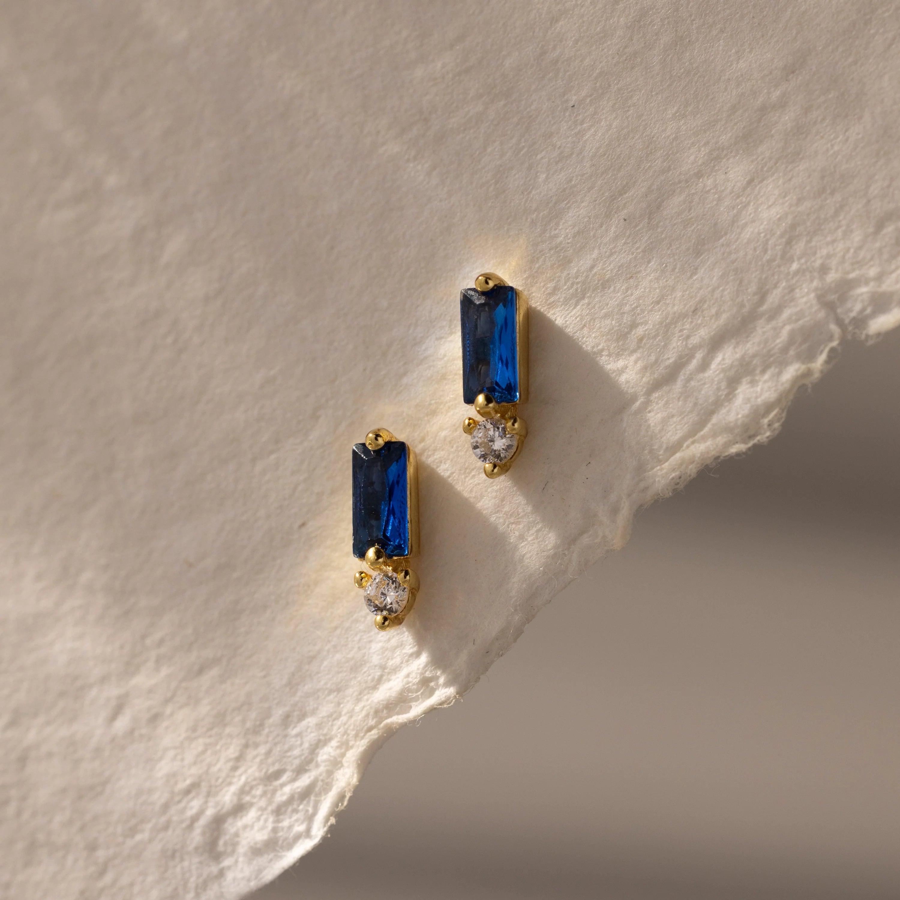 Baguette Cut Sapphire Drop Studs Silver 18K Gold Plated