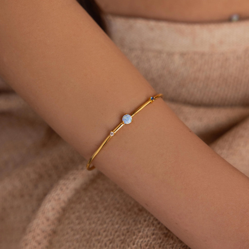 Opal & Diamond Cuff Bracelet Silver 18K Gold Plated