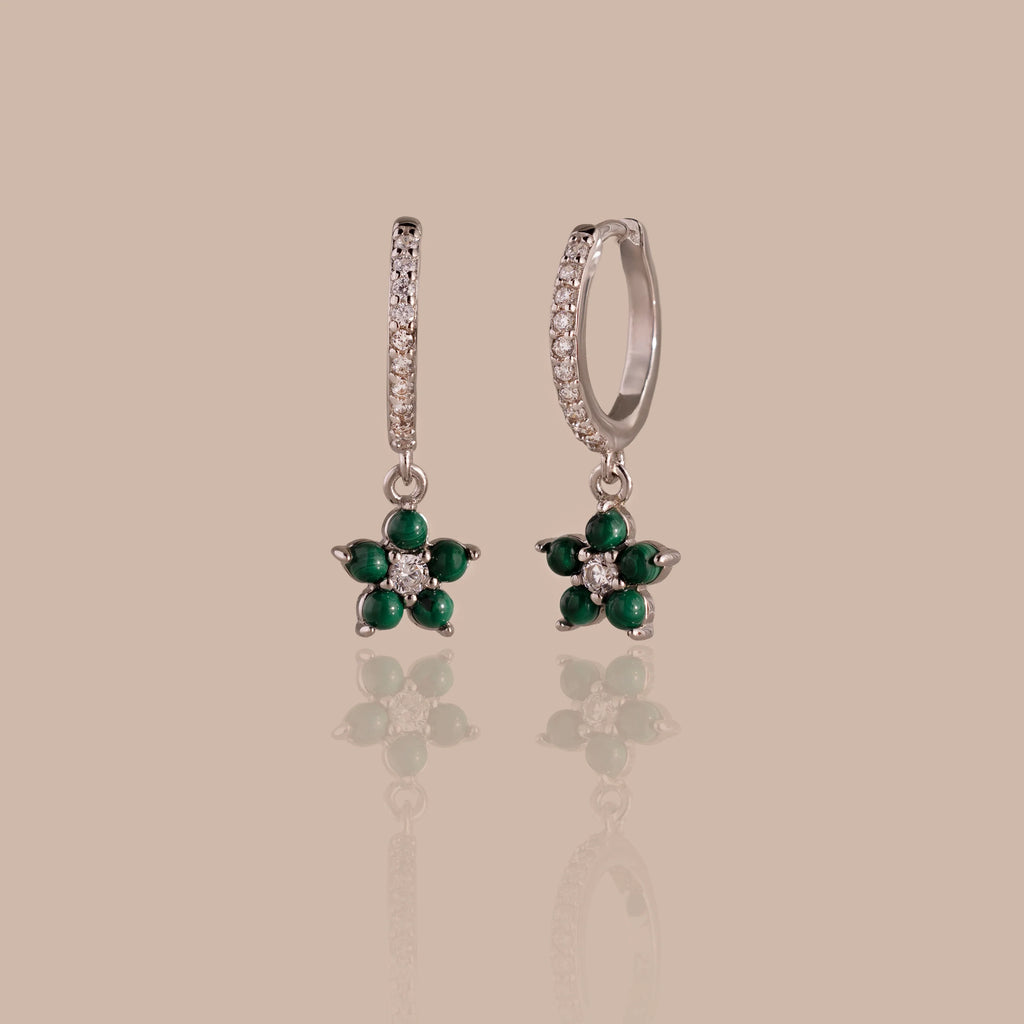 Malachite Blossom Drop Huggies Silver 18K Gold Plated