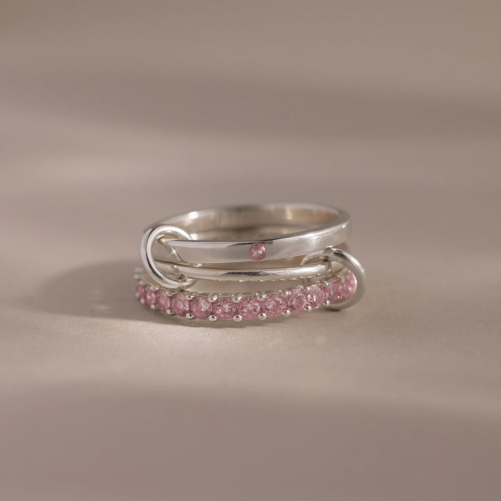 Eternity Band Triple Linked Pink Tourmaline Ring Set Silver 18K Gold Plated