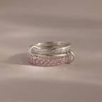 Eternity Band Triple Linked Pink Tourmaline Ring Set Silver 18K Gold Plated