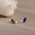 Marquise Cut Sapphire & Pearl Studs Silver 18K Gold Plated