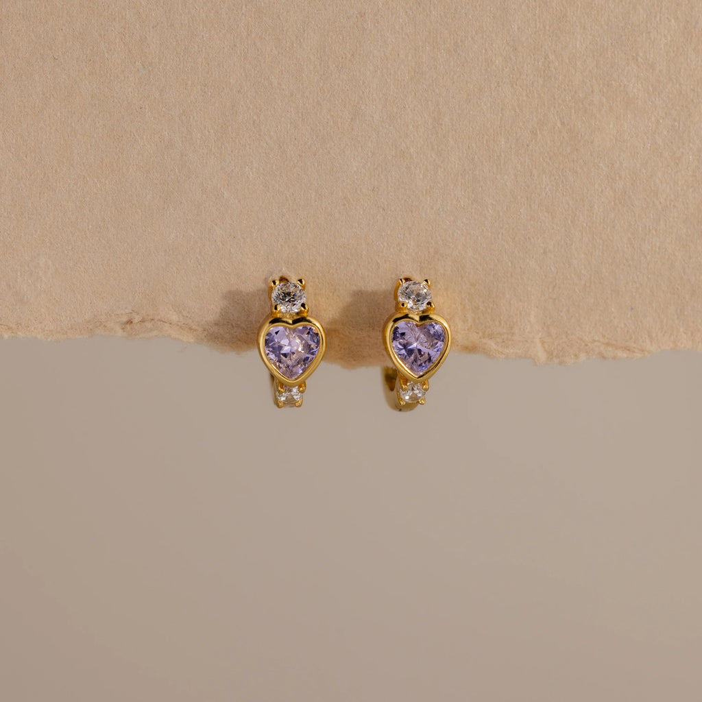 Alexandrite Heart Hoops Silver 18K Gold Plated