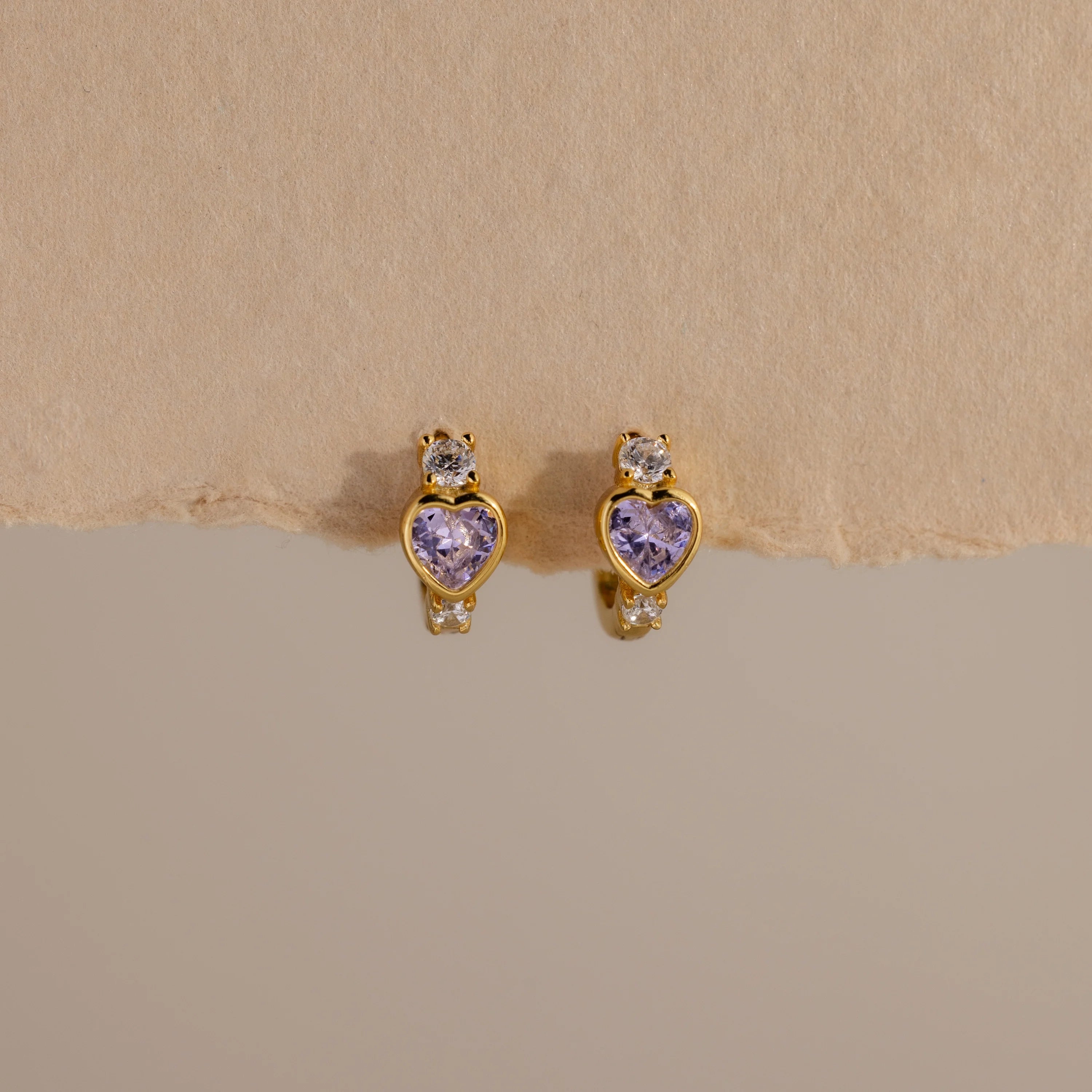 Alexandrite Heart Hoops Silver 18K Gold Plated