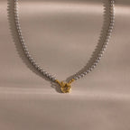 Grey Pearl Charm Necklace Silver 18K Gold Plated