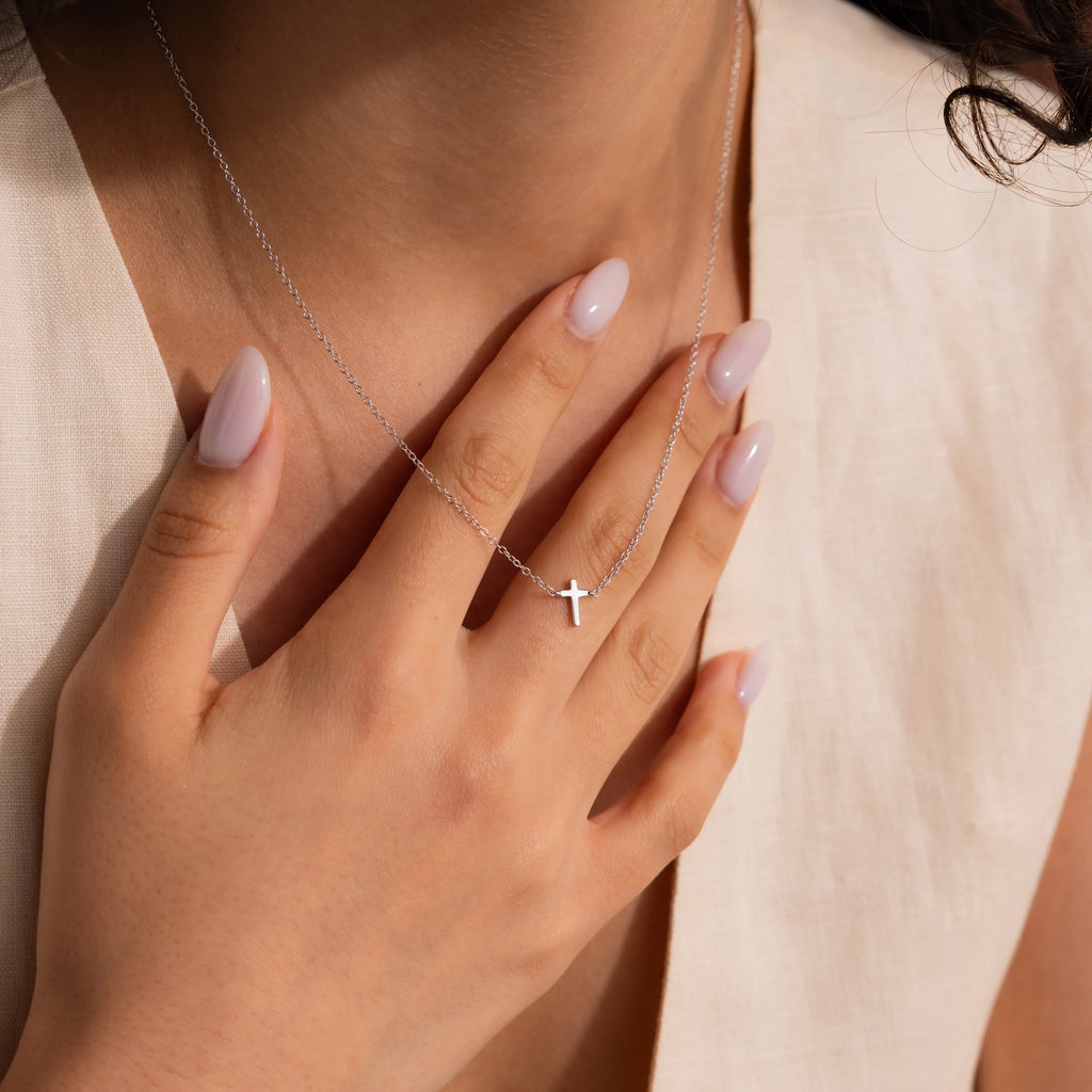 Dainty Cross Necklace  Silver 18K Gold Plated