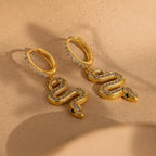 Pave Snake Charm Hoops Silver 18K Gold Plated