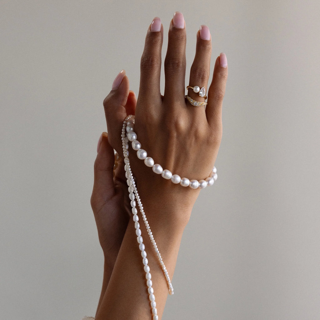 Freshwater Pearl Beaded Necklace Silver 18K Gold Plated