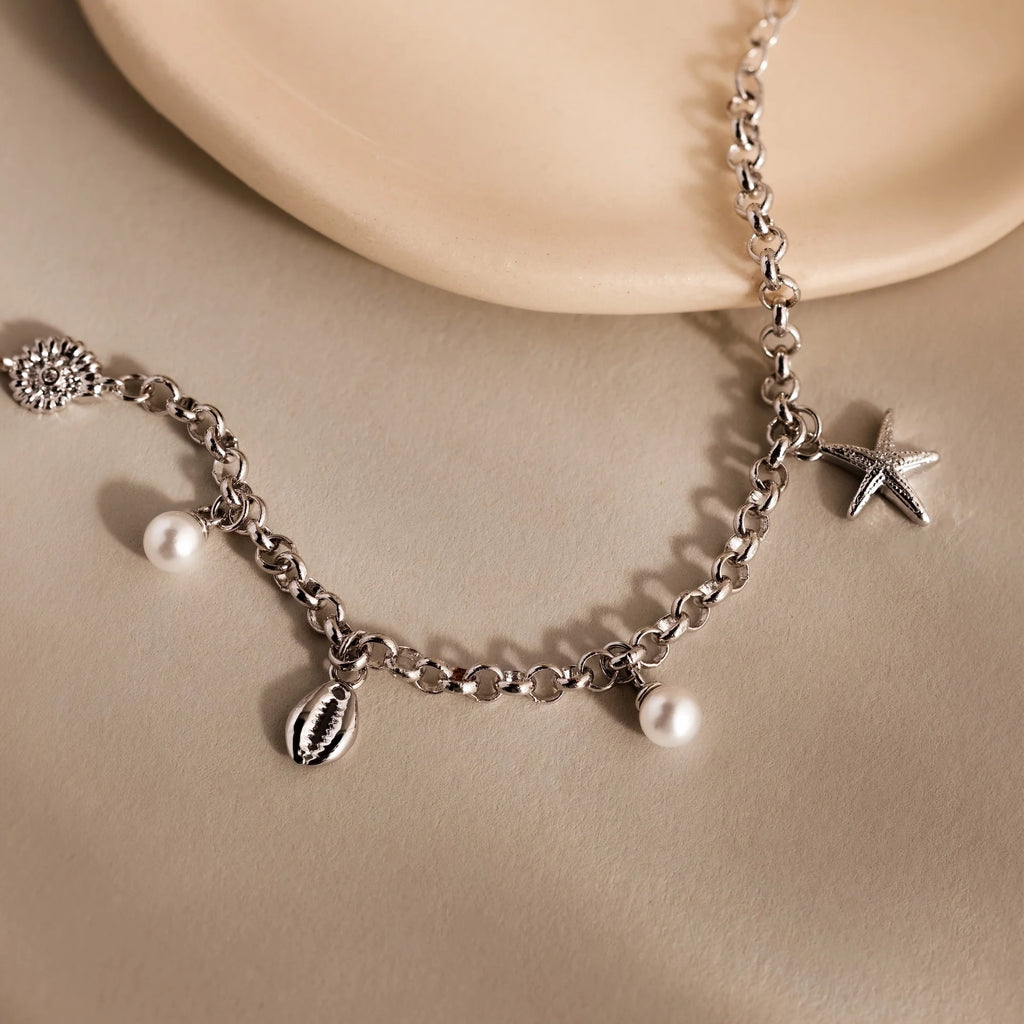Seaside Pearl Charm Bracelet Silver 18K Gold Plated