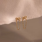 Diamond Bow Chain Studs Silver 18K Gold Plated