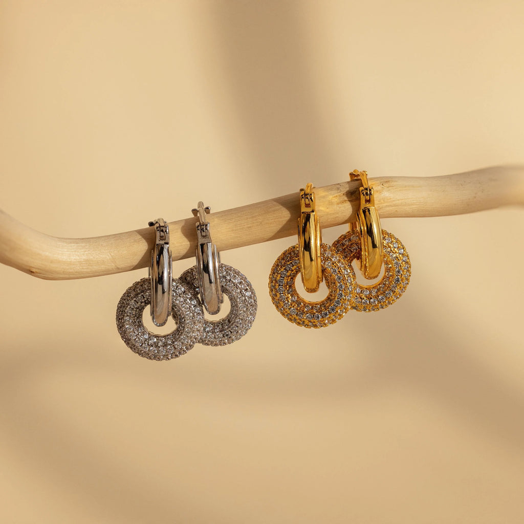 Diamonds Duo Pave Link Hoops Silver 18K Gold Plated