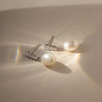 Diamond Pearl Droplet Earrings Silver 18K Gold Plated