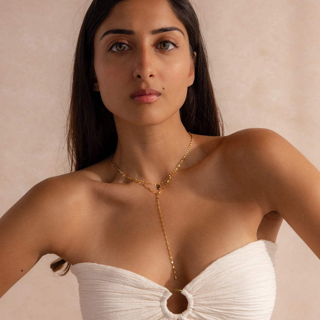 Sparkling Diamond Lariat Necklace Silver 18K Gold Plated