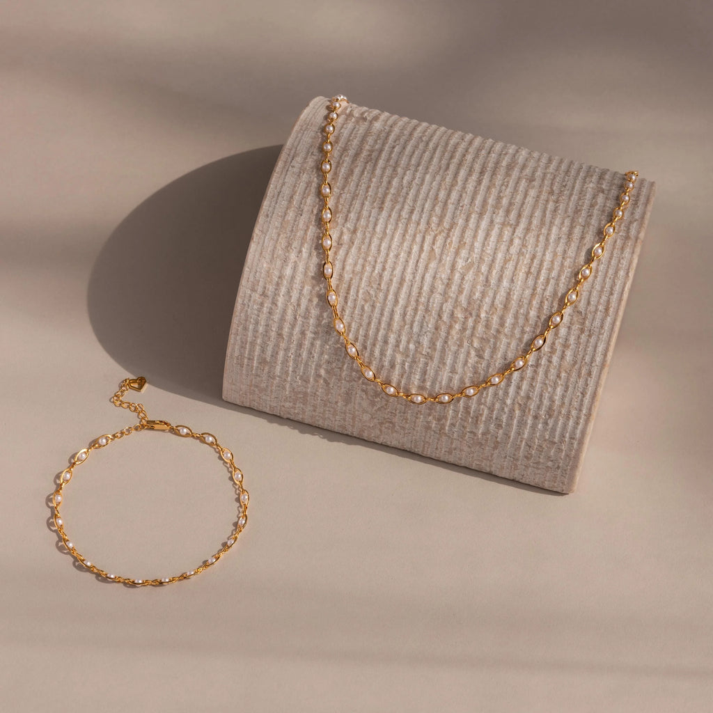 Eternity Pearl Choker Necklace Silver 18K Gold Plated