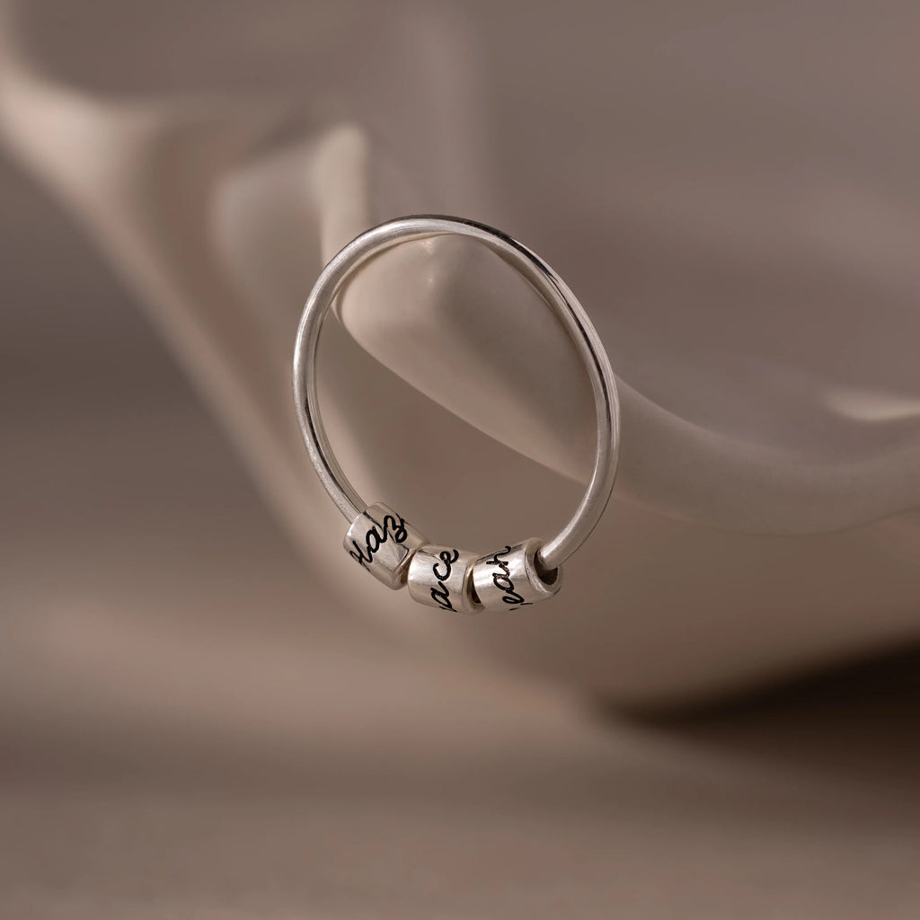 Beaded Multiple Name Ring Silver 18K Gold Plated