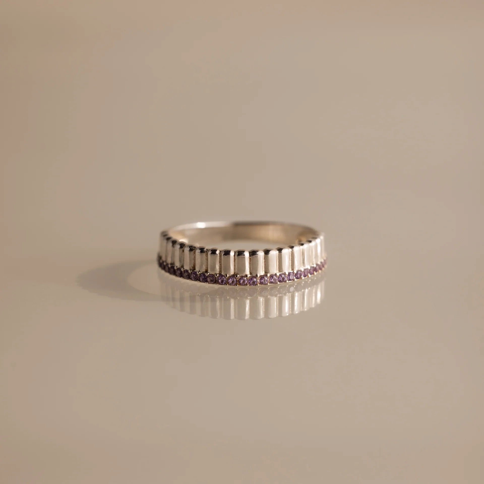 Ribbed Alexandrite Stack Ring Silver 18K Gold Plated