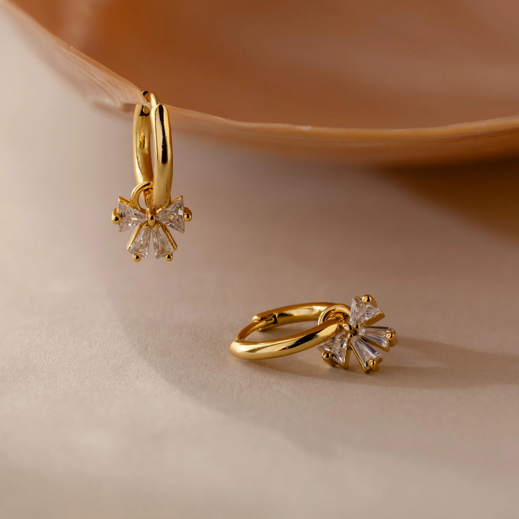 Diamond Bow Hoops Silver 18K Gold Plated