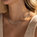 Herringbone Duo Chain Necklace Silver 18K Gold Plated