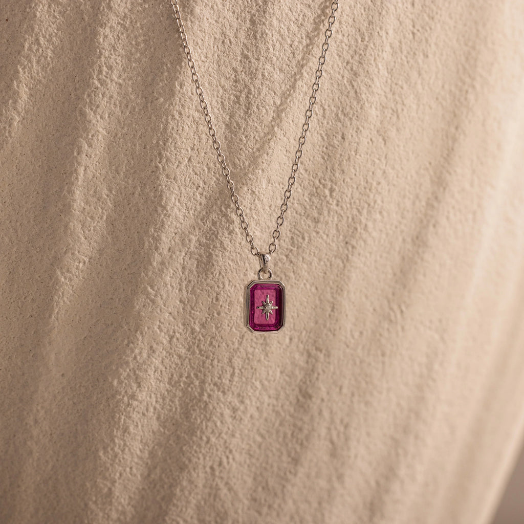 Ruby North Star Necklace Silver 18K Gold Plated