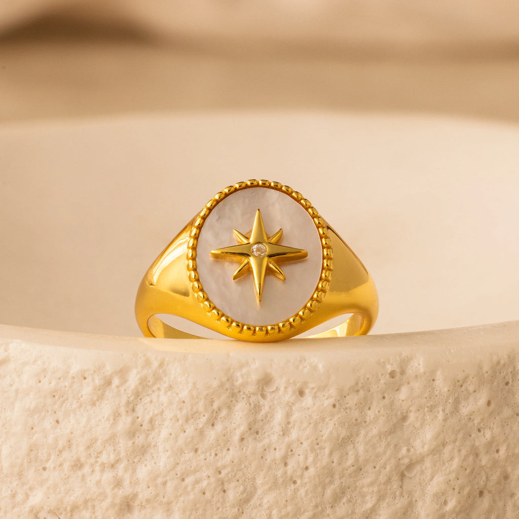 North Star Signet Ring Silver 18K Gold Plated