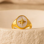 North Star Signet Ring Silver 18K Gold Plated
