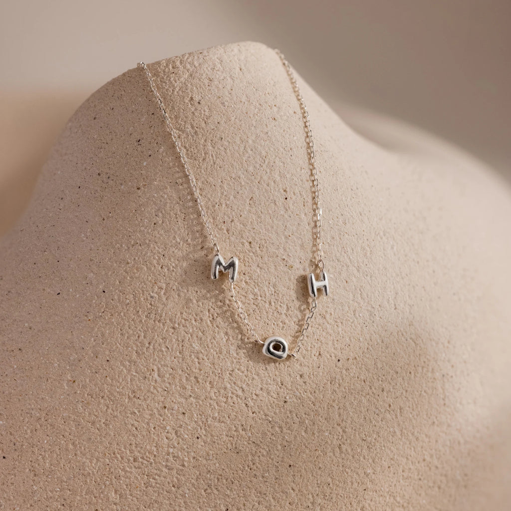 Multiple Bubble Letter Necklace Silver 18K Gold Plated