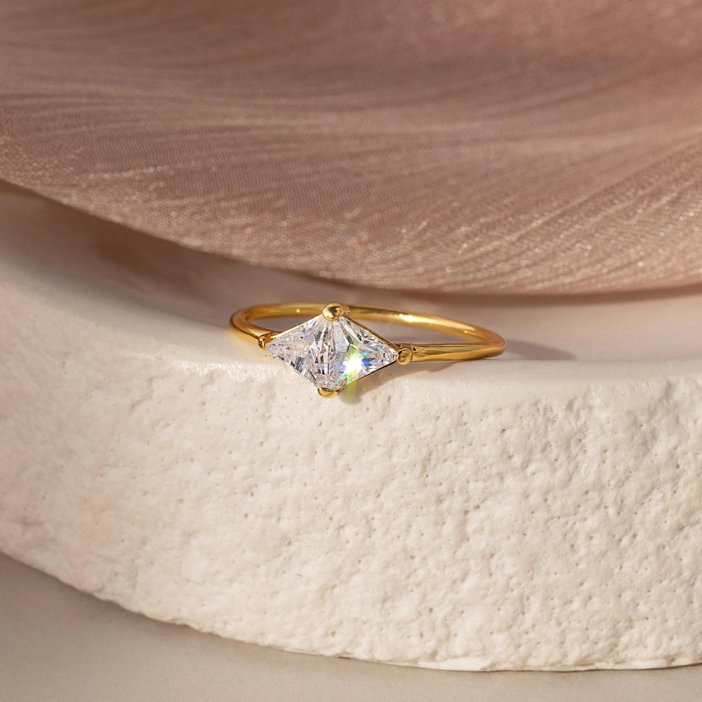 Toi et Moi Triangle Birthstone Ring Silver 18K Gold Plated