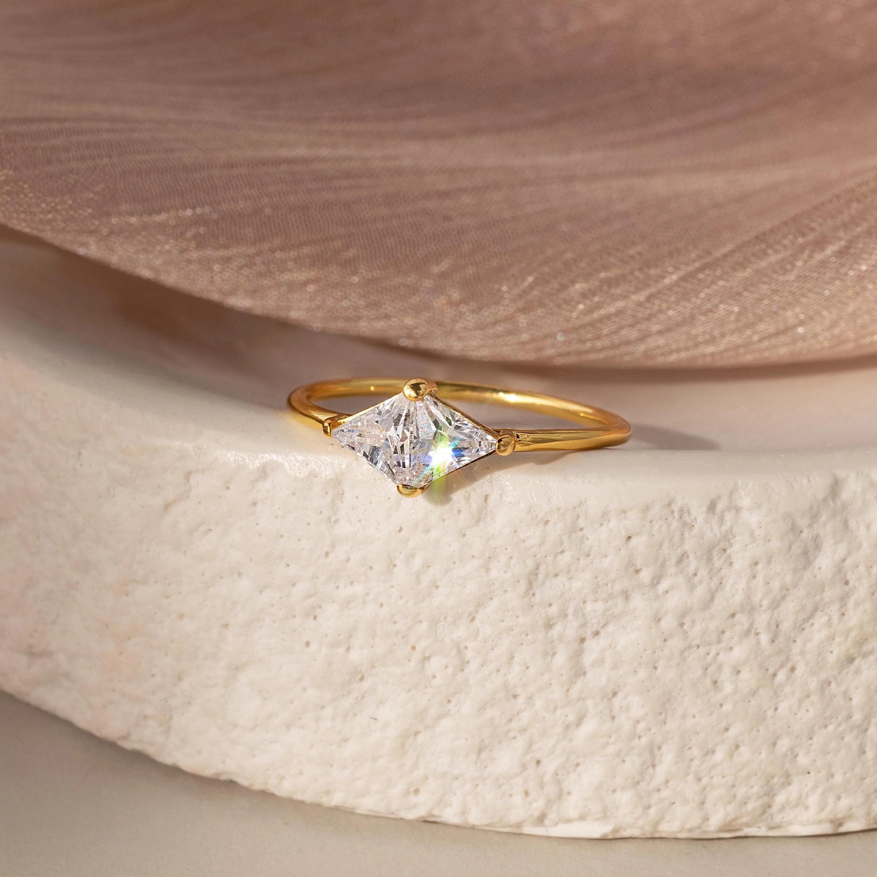 Toi et Moi Triangle Birthstone Ring Silver 18K Gold Plated
