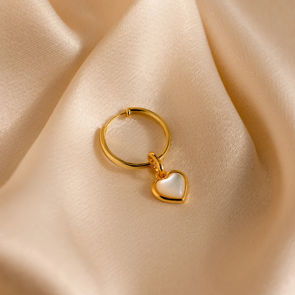 Mother of Pearl Heart Charm Silver 18K Gold Plated
