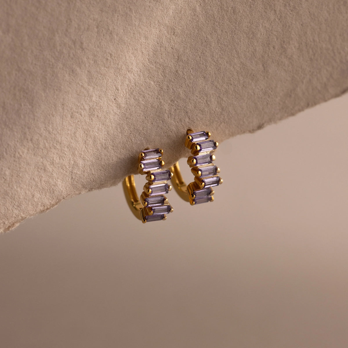 Staggered Baguette Alexandrite Huggies Silver 18K Gold Plated
