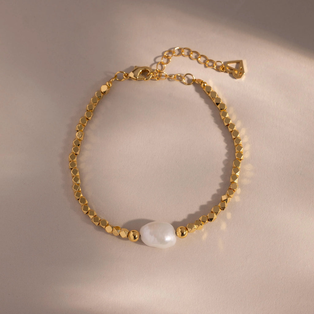 Pearl Charm Beaded Bracelet Silver 18K Gold Plated