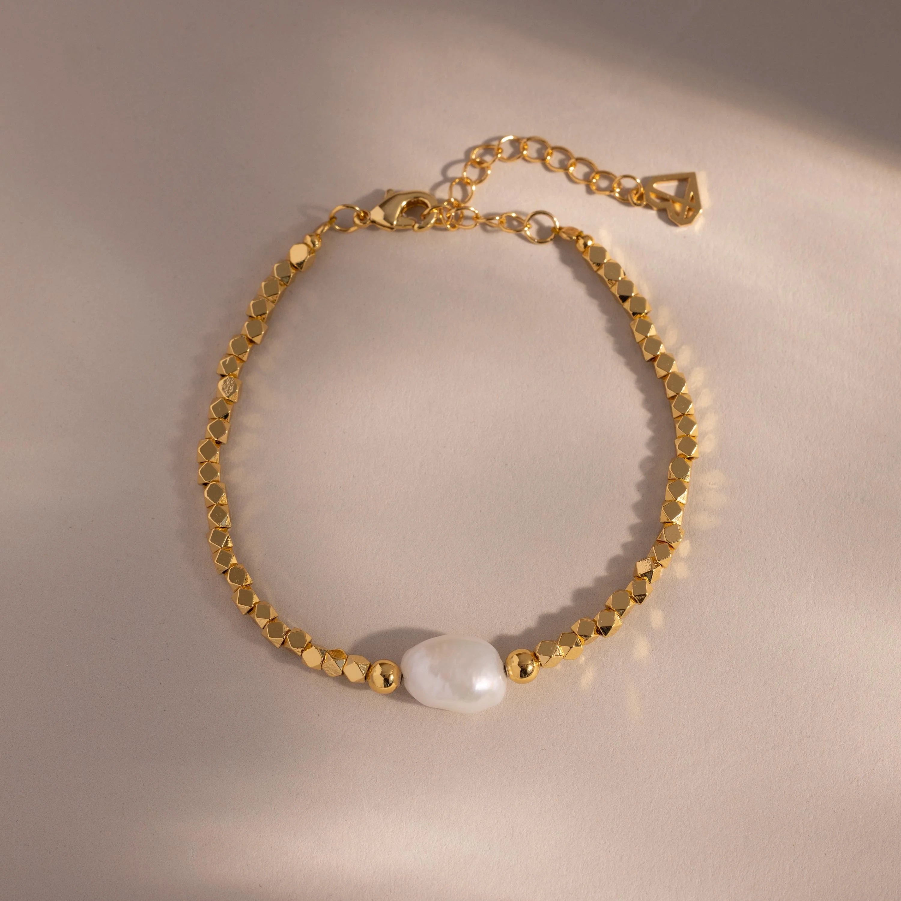 Pearl Charm Beaded Bracelet Silver 18K Gold Plated
