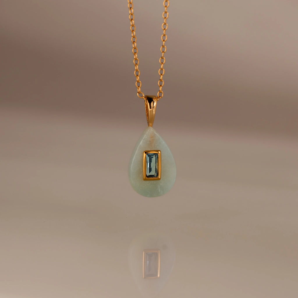 Baguette Cut Aquamarine Crystal Necklace Silver 18K Gold Plated