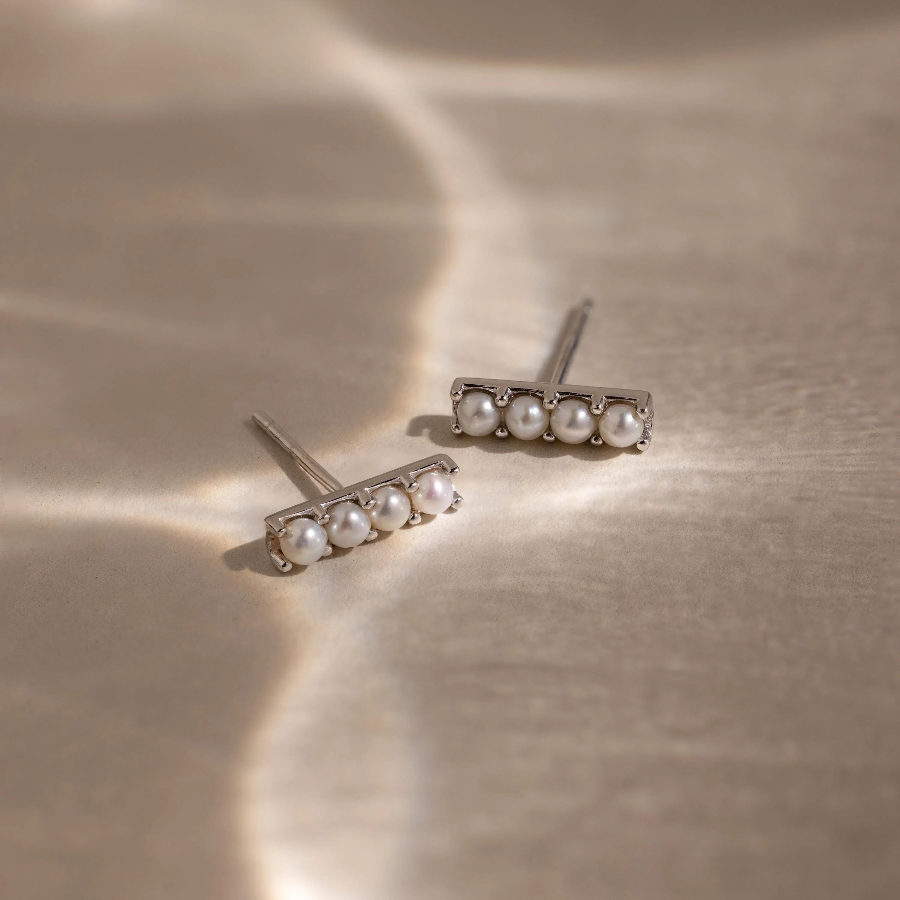 Dainty Pearl Bar Studs Silver 18K Gold Plated