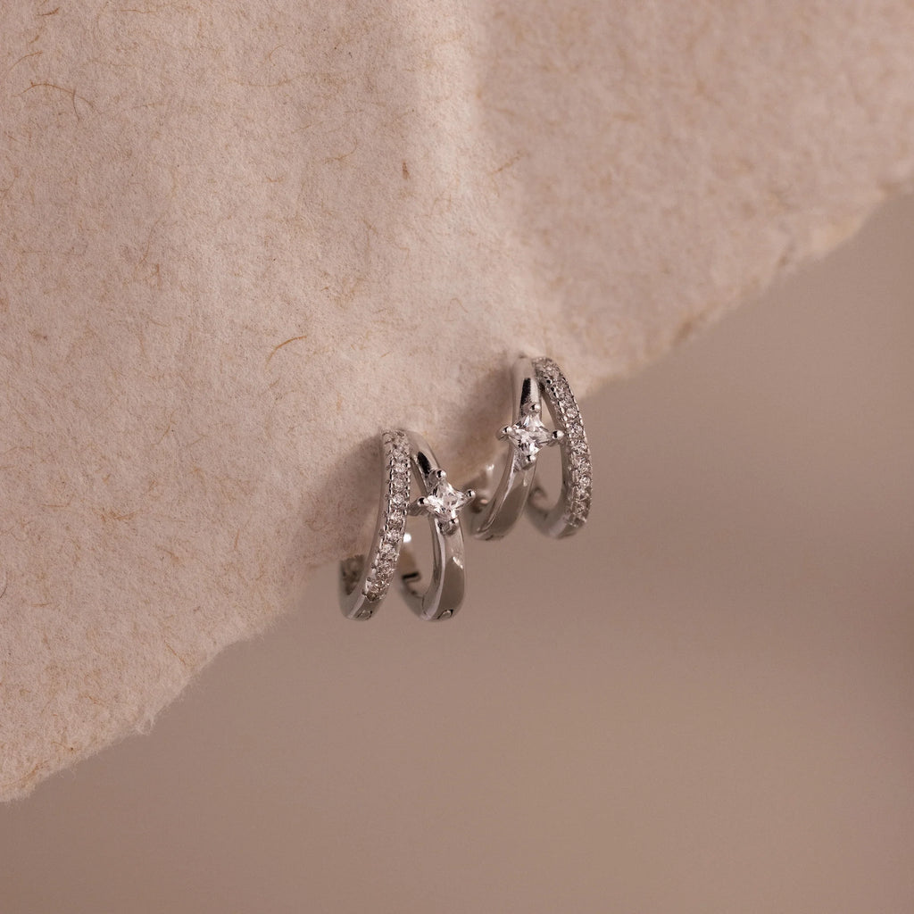 Diamond Pave Duo Huggies Silver 18K Gold Plated