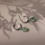 Jade Gemstone Drop Hoops Silver 18K Gold Plated