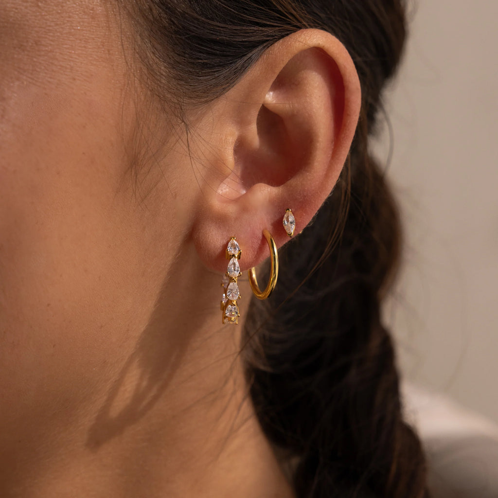 Inside Out Pear Diamond Hoops Silver 18K Gold Plated