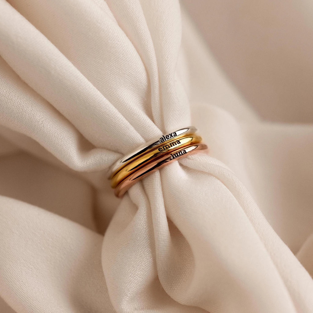 Engraved Tiny Name Ring Silver 18K Gold Plated