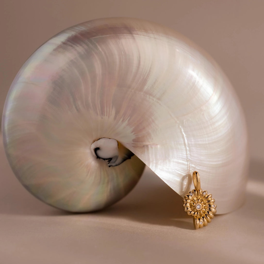 Diamond Seashell Charm Silver 18K Gold Plated