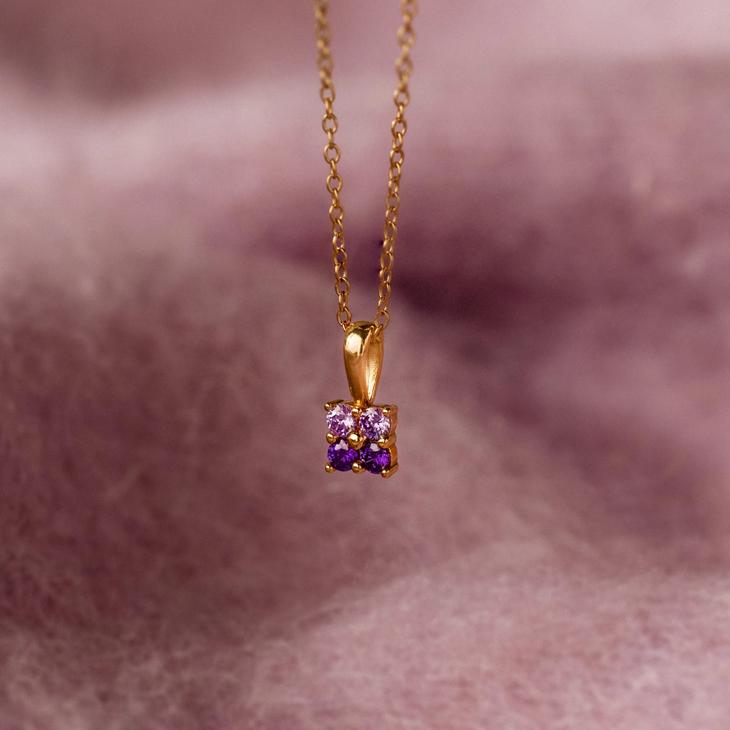 Ombre Amethyst Flower Necklace Silver 18K Gold Plated