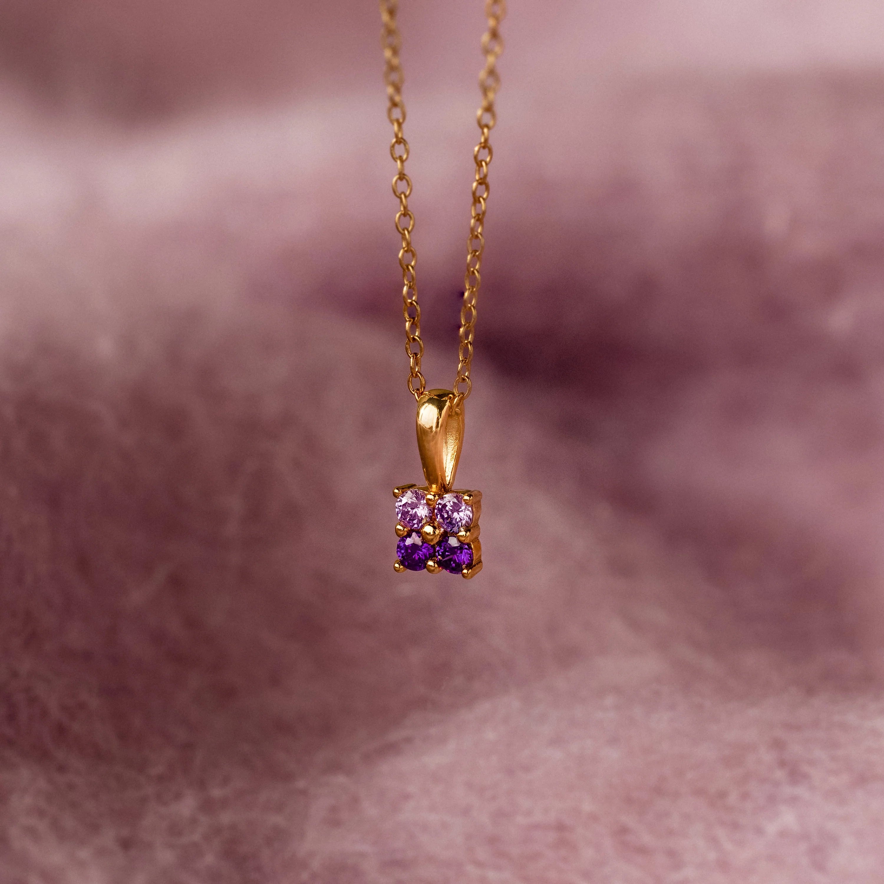 Ombre Amethyst Flower Necklace Silver 18K Gold Plated