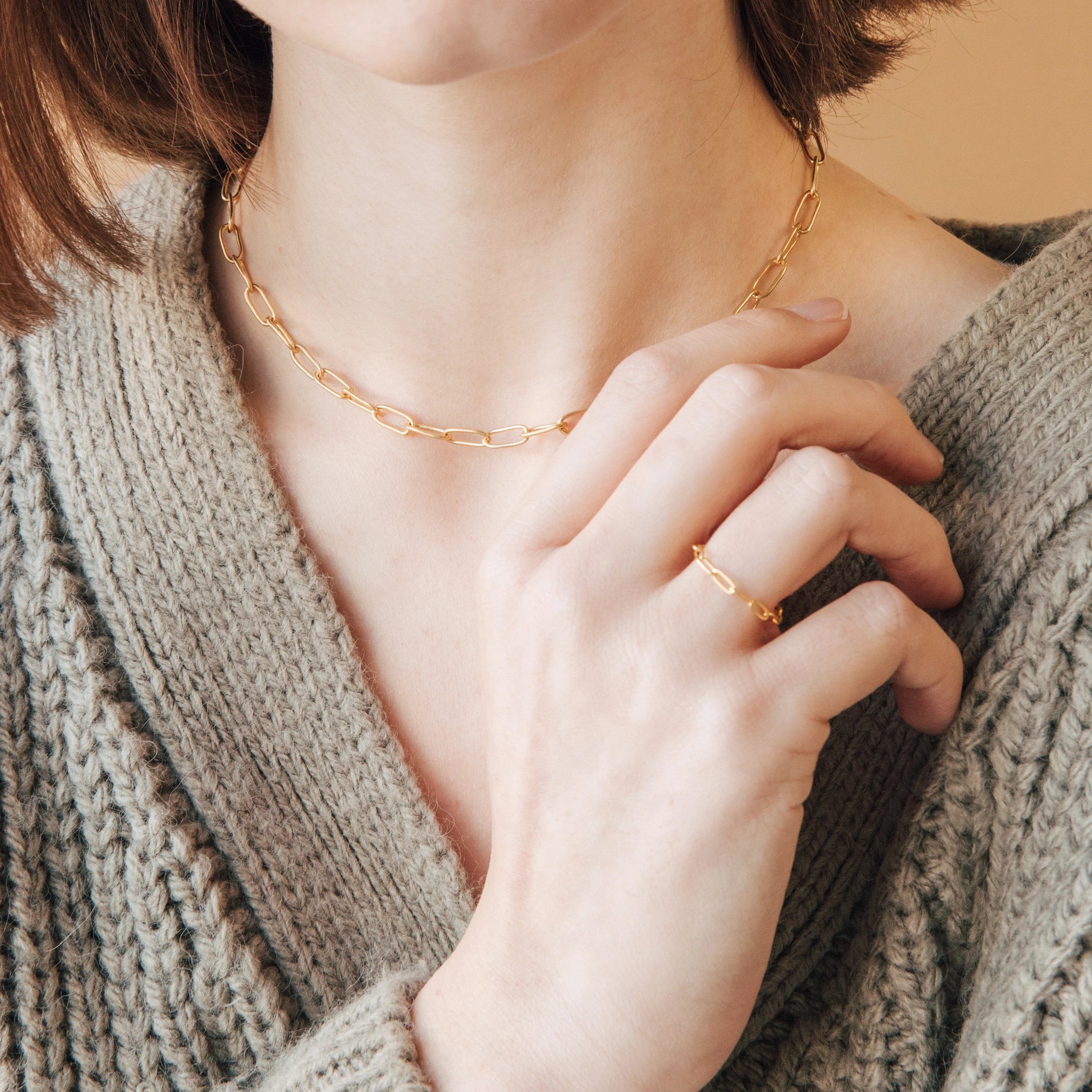Paperclip Chain Ring Silver 18K Gold Plated