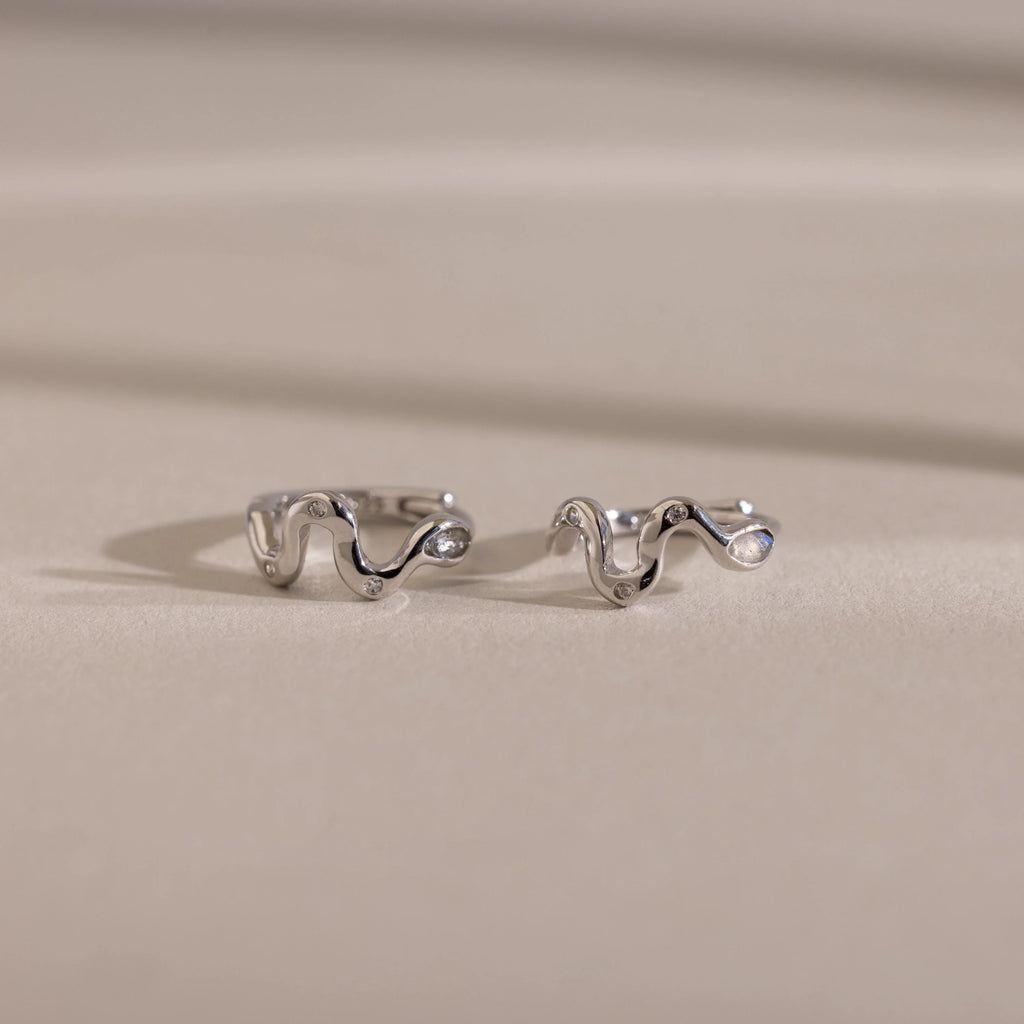Pave Viper Huggies Silver 18K Gold Plated