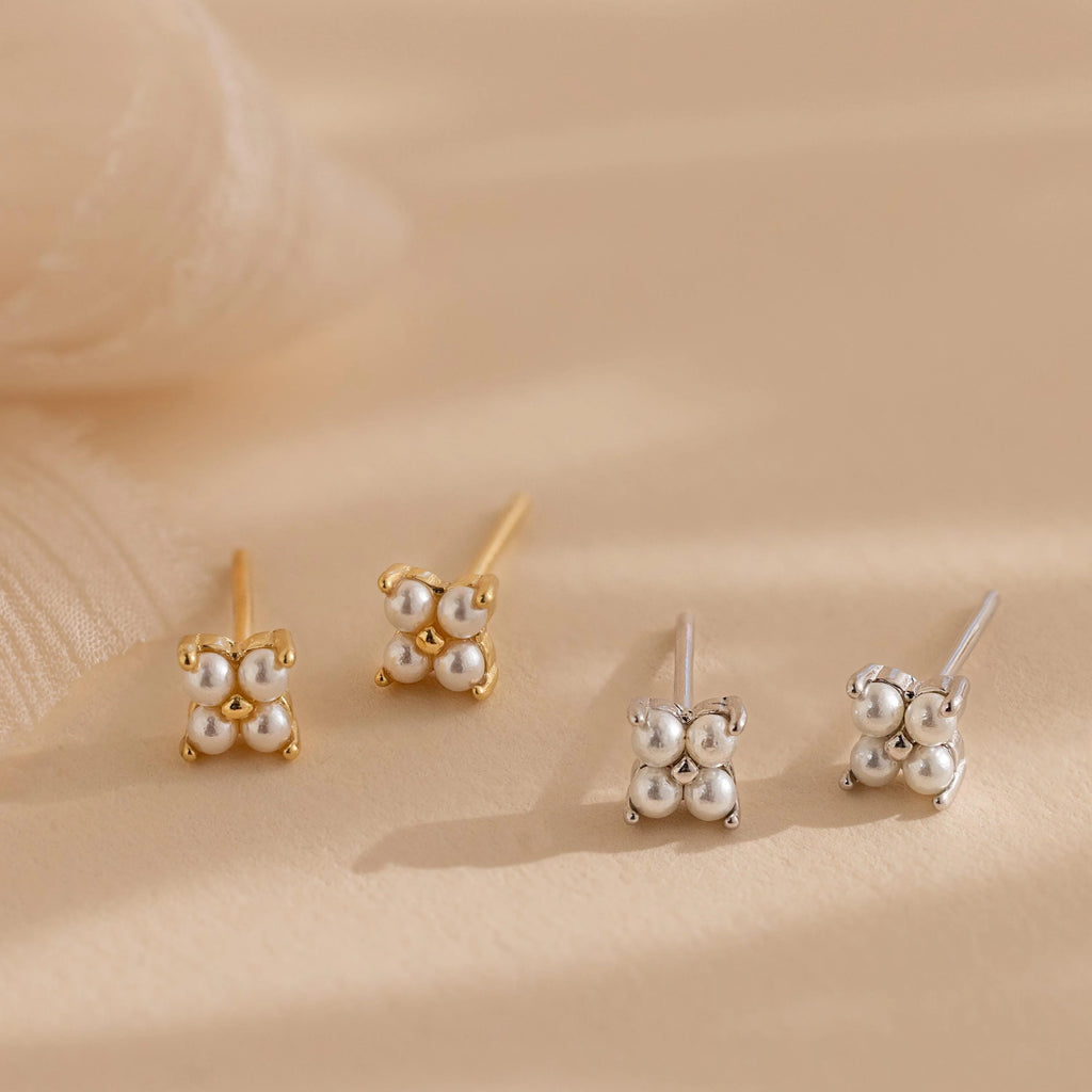 Pearl Ivy Flower Studs Silver 18K Gold Plated