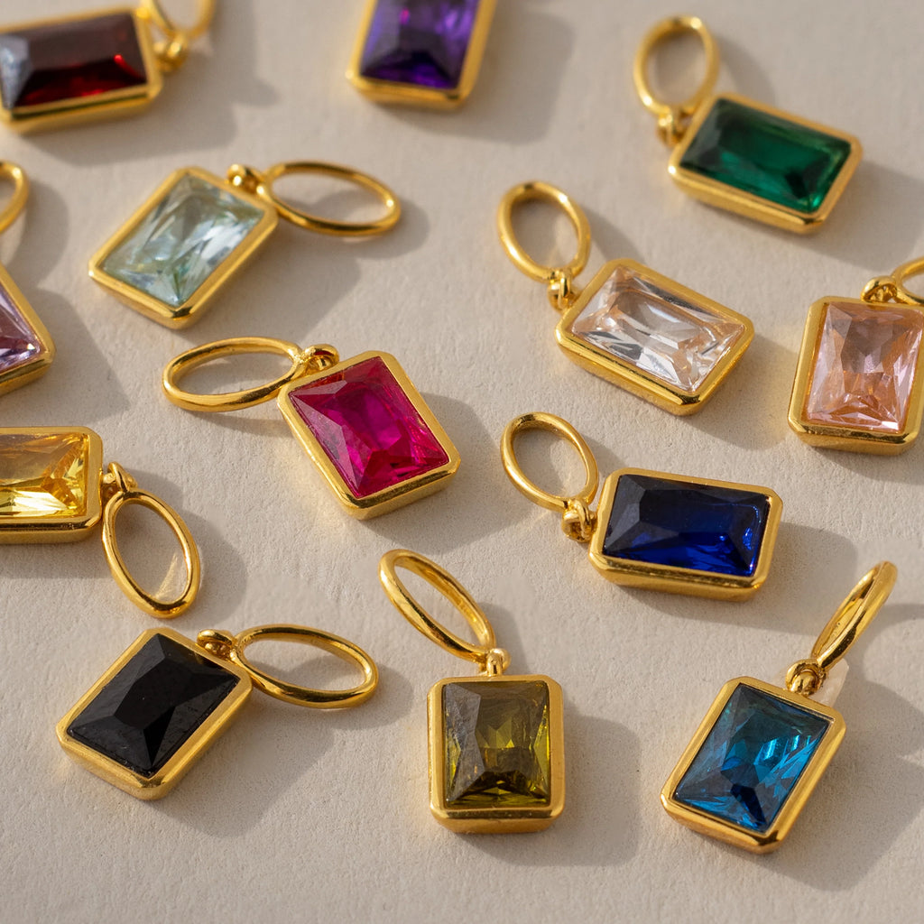 Emerald Cut Ruby Charm Silver 18K Gold Plated