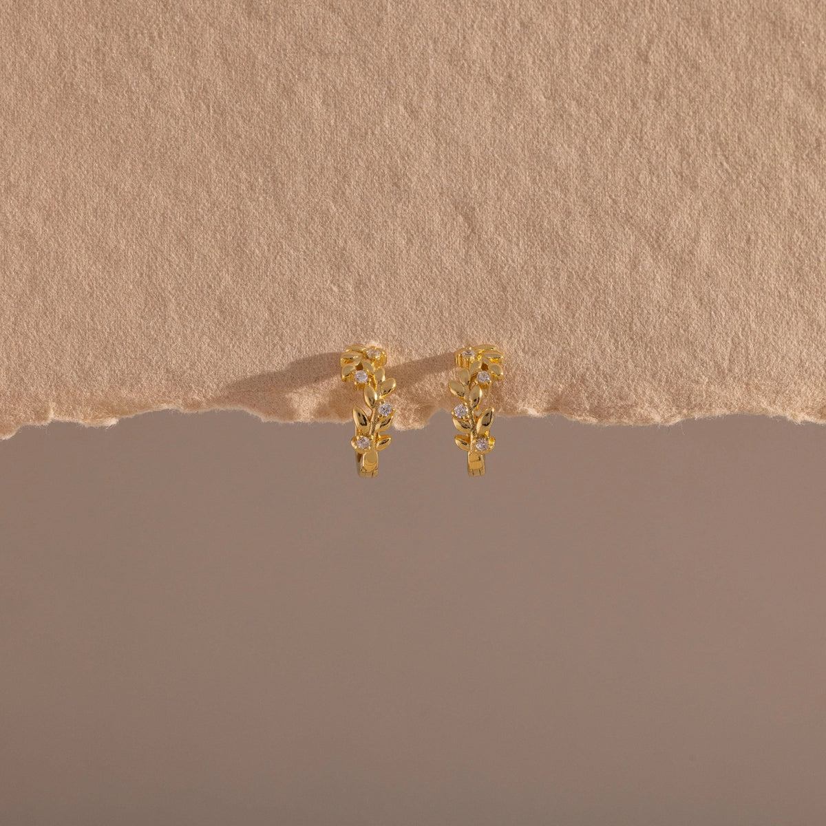 Diamond Leaf Hoops Silver 18K Gold Plated